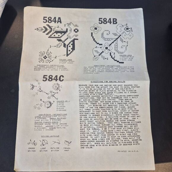 Quilt Blocks for Hand quilting, Vintage 1980, 12 squares, 22 embroidery floss - Picture 7 of 12